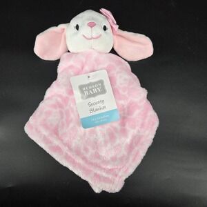 Hudson Baby Pink Bunny Security Blanket Giraffe Print Plush Lovey 14x14 NWT